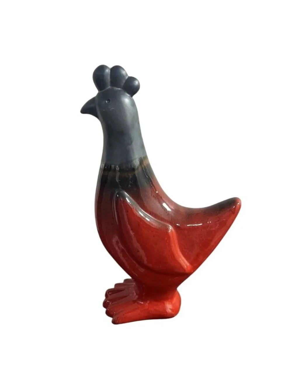 Cerarpa Rustic Red & Black Glazed Ceramic Chicken Figurine Portugal Farmhouse